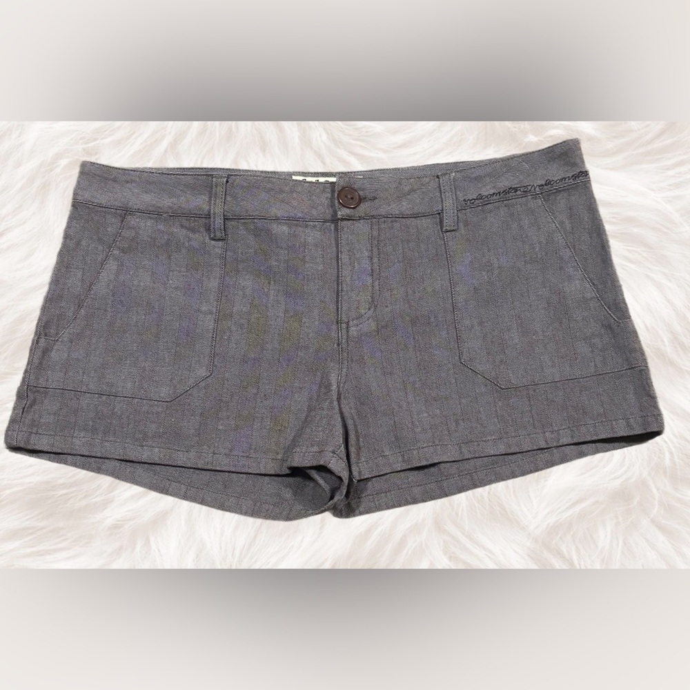 Volcom Herringbone Shorts Gray Brown Low Rise Stretch Size 11 Y2K